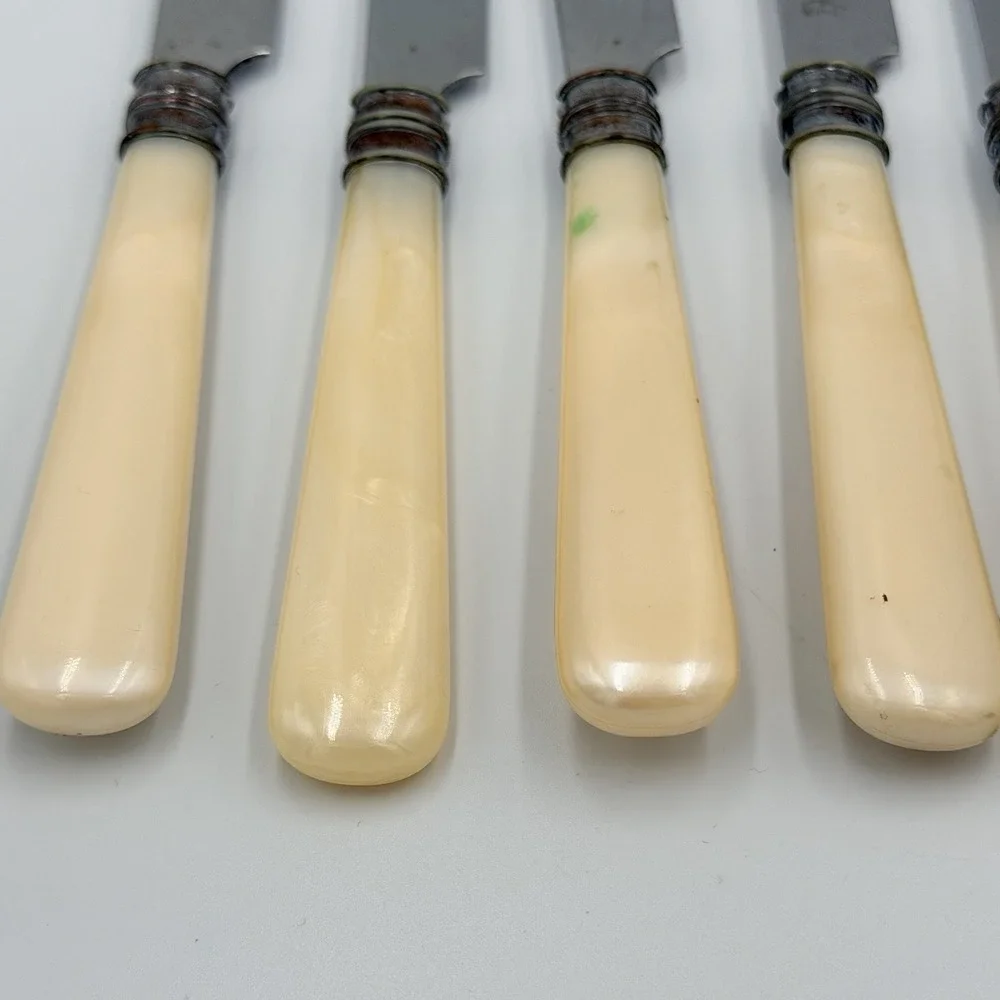 VTG Steak Knives Set 7 Faux Bone‎ Handle Stainless China Mid Century Retro